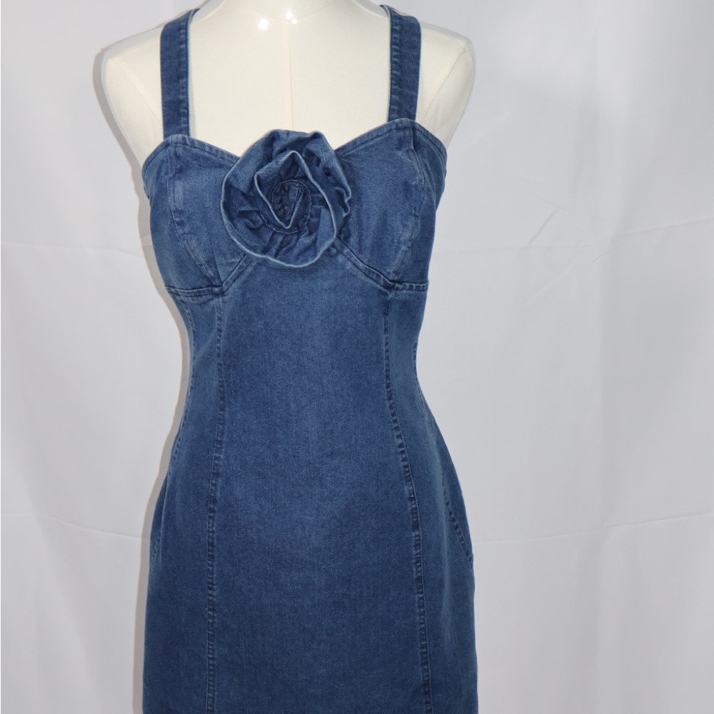 Denim Dress with Floral Detail